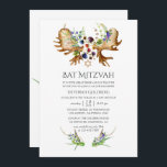 Convites Watercolor Rustic Forest Bat Mitzvah<br><div class="desc">Trendy willland bat mitzvah convite com buquês pintados à mão de aquarelas - mirtilo,  amora negra e alperce,  pínus,  samambas,  penas,  penas e chifres de alce.</div>