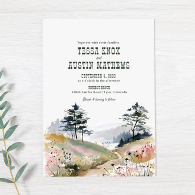 Convites Watercolor Rustic Mountain Wedding Invitation (Criador carregado)