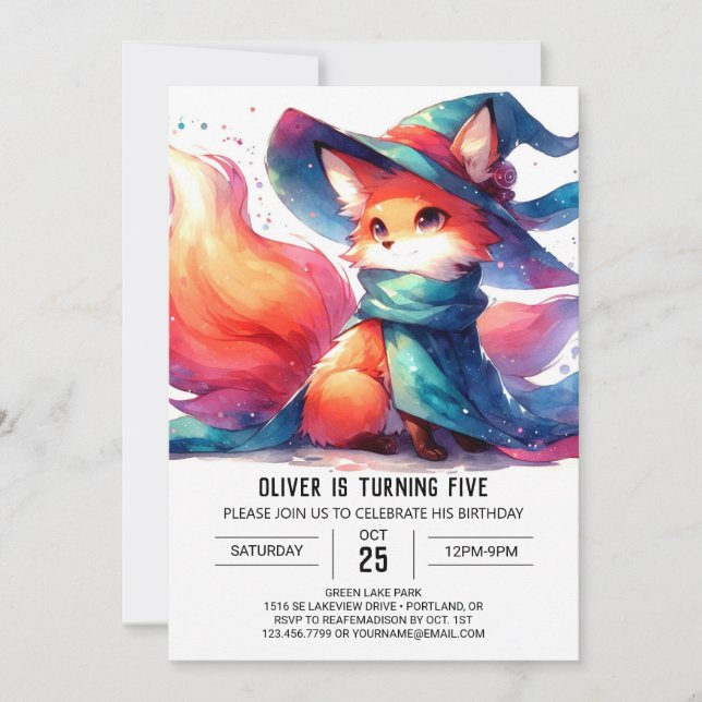 Convites Watercolor Rusx Fox Birthday (Frente)