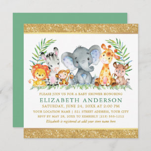 Convites Watercolor Safari Animais Chá de fraldas Praça Ver