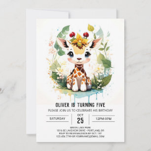 Convites Watercolor Safari Journey Giraffe Birthday