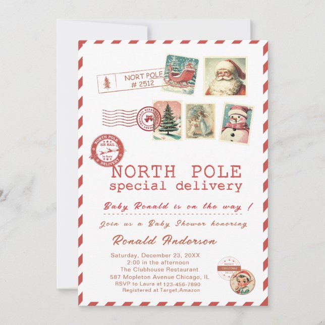 Convites Watercolor Santa Baby Winter  Baby Shower mom-to-b (Frente)