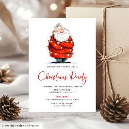 Convites Watercolor Santa Funny Editable Christmas Party