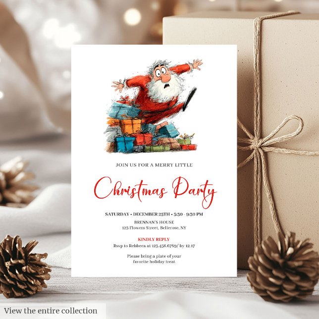 Convites Watercolor Santa Quirky Funny Holiday Party Invite (Watercolor Santa Quirky Funny Holiday Party Invite)