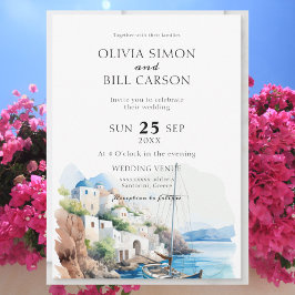 Convites Watercolor Santorini, casamento de destino de Gréc