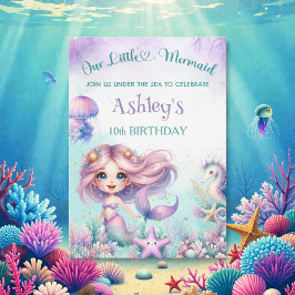 Convites Watercolor Sea Mermaid Birthday