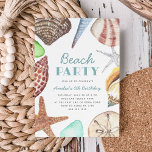 Convites Watercolor Seashell Kids Beach Festa de aniversári<br><div class="desc">Convites de festas de praia de verão bonitos apresentam uma fronteira de cascas marítimas,  estrelas-do-mar e vidro-do-mar,  incluindo junônia,  concha,  dólar de areia,  auger e clam. Personalize com os detalhes do seu aniversário de criança no centro.</div>