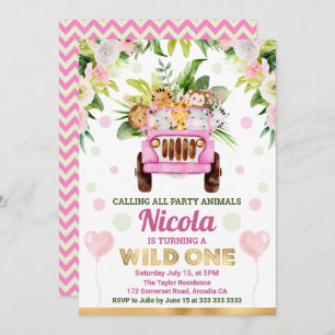 Convites Watercolor Selgle Safari Animal Girls Aniversário