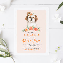 Convites Watercolor Shih Tzu e Peach Flowers Cão Aniversári