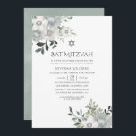 Convites Watercolor Silver Sage Floral Bat Mitzvah<br><div class="desc">Trendy prata sage floral bat mitzvah convida personalizável para suas especificidades de evento. Crédito a chocolatesquestudio.</div>