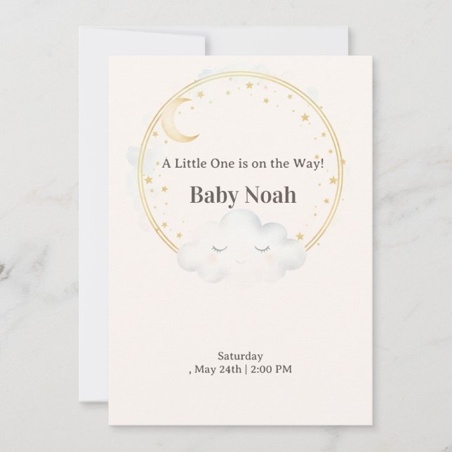 Convites Watercolor Sleeping Cloud Baby Shower Invitation M (Frente)