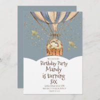 Watercolor Sloth Airballoon Birthday Dusty Blue