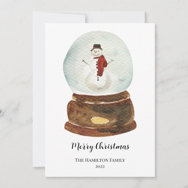 Convites Watercolor Snow Globe e Snowman no Natal (Frente)