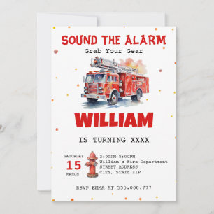 Convites Watercolor Soa o Alarm Fireman Birthday