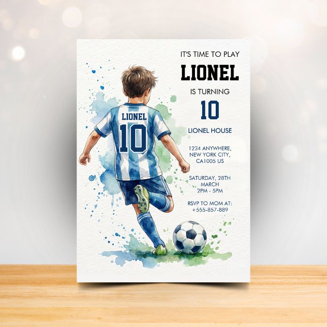Convites Watercolor Soccer Boy's Birthday Party Invitation (Criador carregado)
