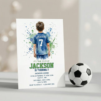 Convites Watercolor Soccer Football Boy Birthday Invitation