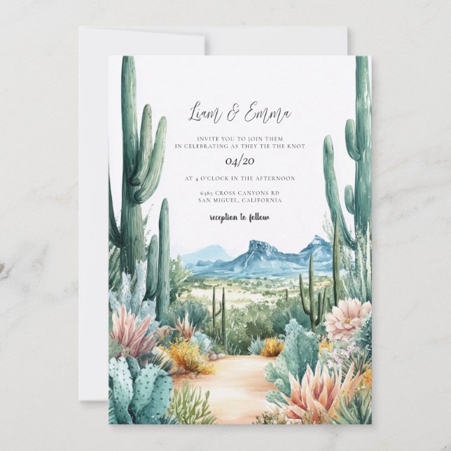 Convites Watercolor Southwestern Desert and Cactus Wedding  (Frente)