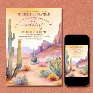 Convites Watercolor Southwestern Desert e Casamento Cactus
