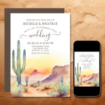 Watercolor Southwestern Desert e Casamento Cactus