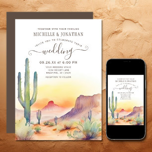 Convites Watercolor Southwestern Desert e Casamento Cactus