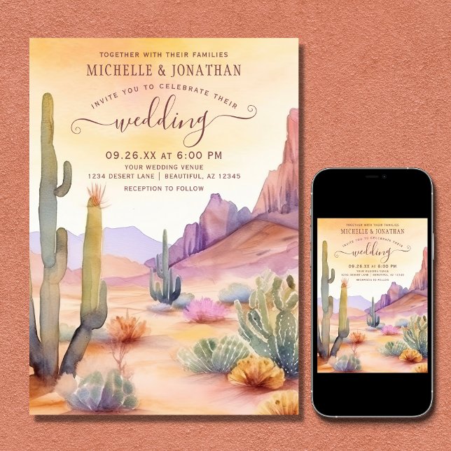 Convites Watercolor Southwestern Desert e Casamento Cactus (Criador carregado)