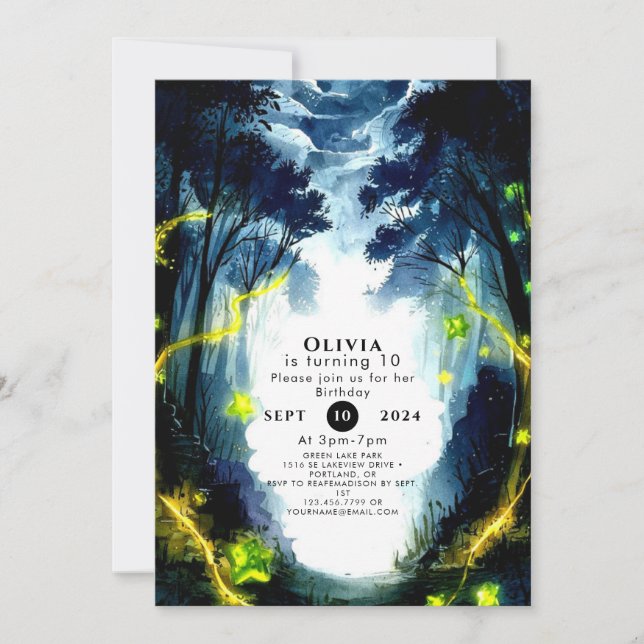 Convites Watercolor Sparkle Woodland Birthday (Frente)