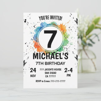 Convites Watercolor Splash Boy 7th Birthday