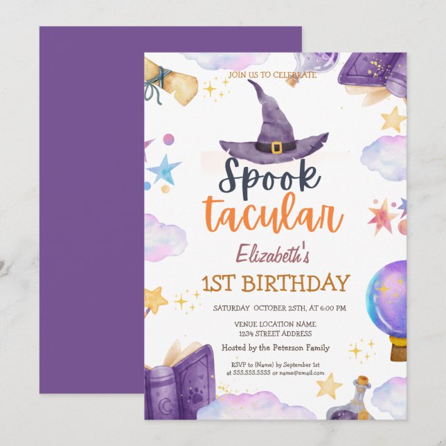 Convites Watercolor Spook Tacular Halloween Aniversário (Frente/Verso)