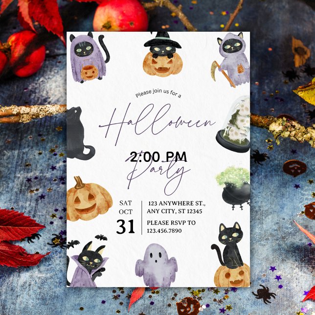 Convites Watercolor Spooky & Sweet Halloween Party (Watercolor Spooky & Sweet Halloween Party Invitation
)