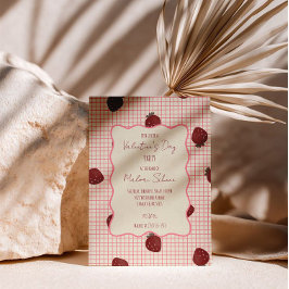 Convites Watercolor Strawberries on Pink Grid- Valentine