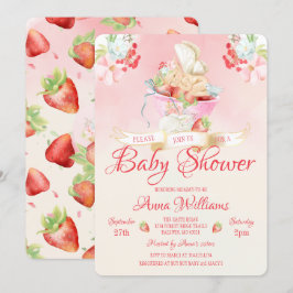 Convites Watercolor Strawberry Baby Fairy Chá de fraldas