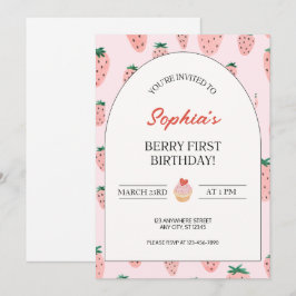 Convites Watercolor Strawberry Berry Primeiro Aniversário