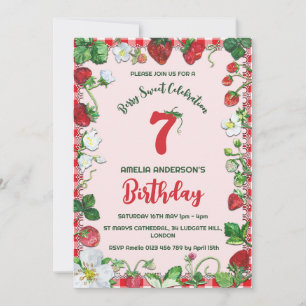 Convites Watercolor Strawberry Berry Sweet Birthday
