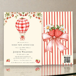 Convites Watercolor Strawberry Hot Air Balloon Baby Shower