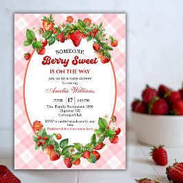 Convites Watercolor Strawberry Pink Gingham Berry Sweet