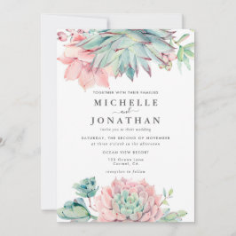 Convites Watercolor Succulent Coastal Wedding Invitation