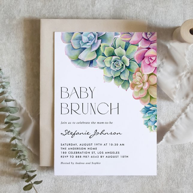 Convites Watercolor Succults Summer Baby Brunch (Criador carregado)
