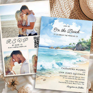 Convites Watercolor Summer Beach Photo Weding RSVP & RSVP