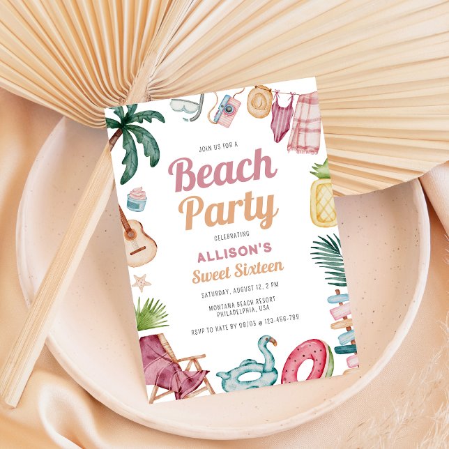 Convites Watercolor Summer Beach Sweet 16 (Criador carregado)