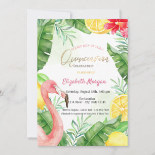 Convites Watercolor Summer Flamingo Quinceanera