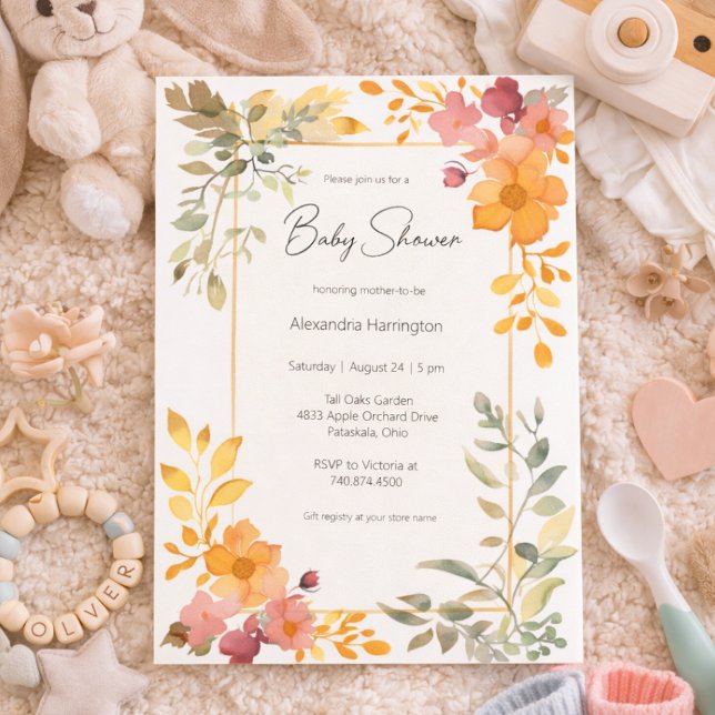 Convites Watercolor Summer Floral Baby Shower  (Criador carregado)
