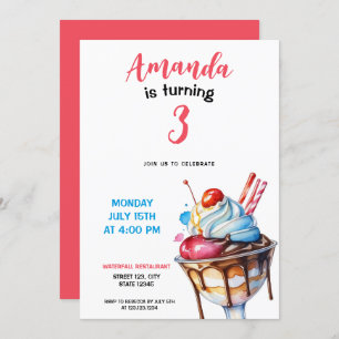 Convites Watercolor Sundae Sorvete Birthday