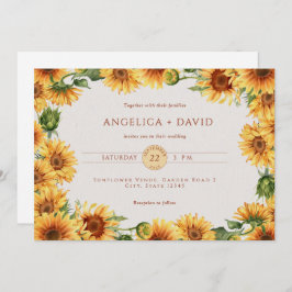 Convites Watercolor Sunflower Border Wedding Invitation