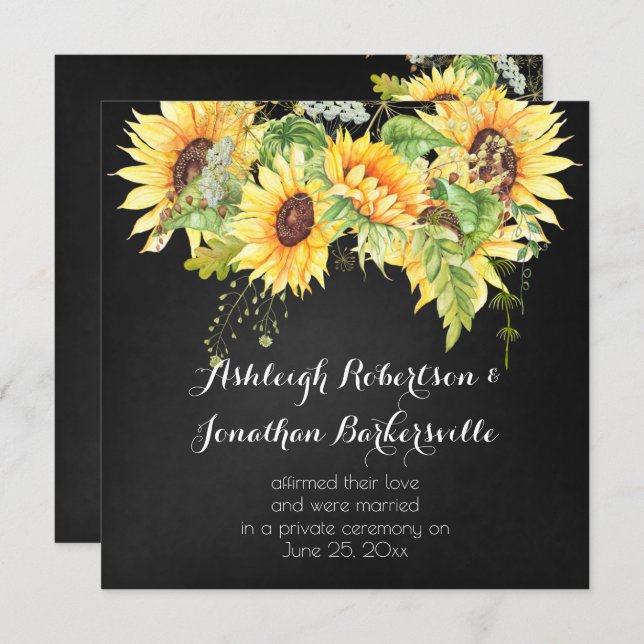 Convites Watercolor Sunflower Chalk Posto Casamento (Frente/Verso)