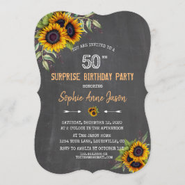 Convites Watercolor Sunflower Chalkboard 50 Aniversário