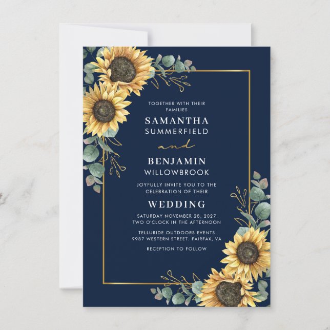 Convites Watercolor Sunflower Eucalyptus Wedding (Frente)