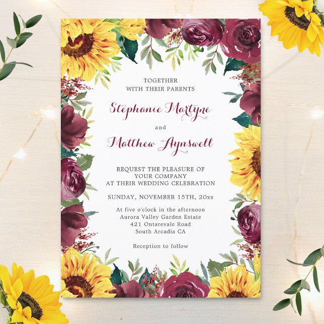 Convites Watercolor Sunflower Floral Border Weding (Criador carregado)