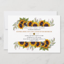 Convites Watercolor Sunflower Frame Old Barn Casamento