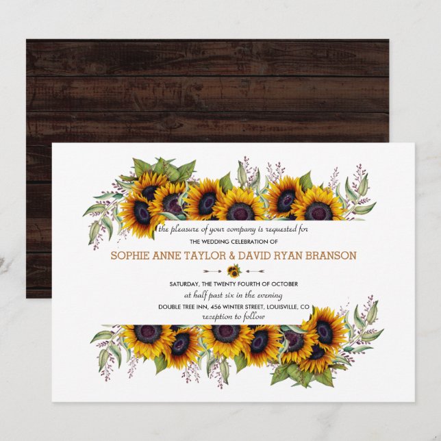 Convites Watercolor Sunflower Frame Old Barn Casamento (Frente/Verso)