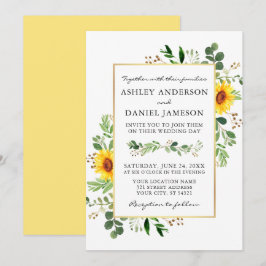 Convites Watercolor Sunflower Greenery Casamento